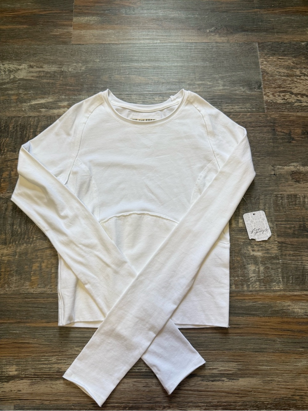 Free People White Long Sleeve Crewneck Top